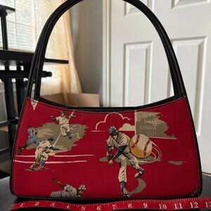 Black Leather & Red Baseball Canvas Print purse; w/understated Rhinestones